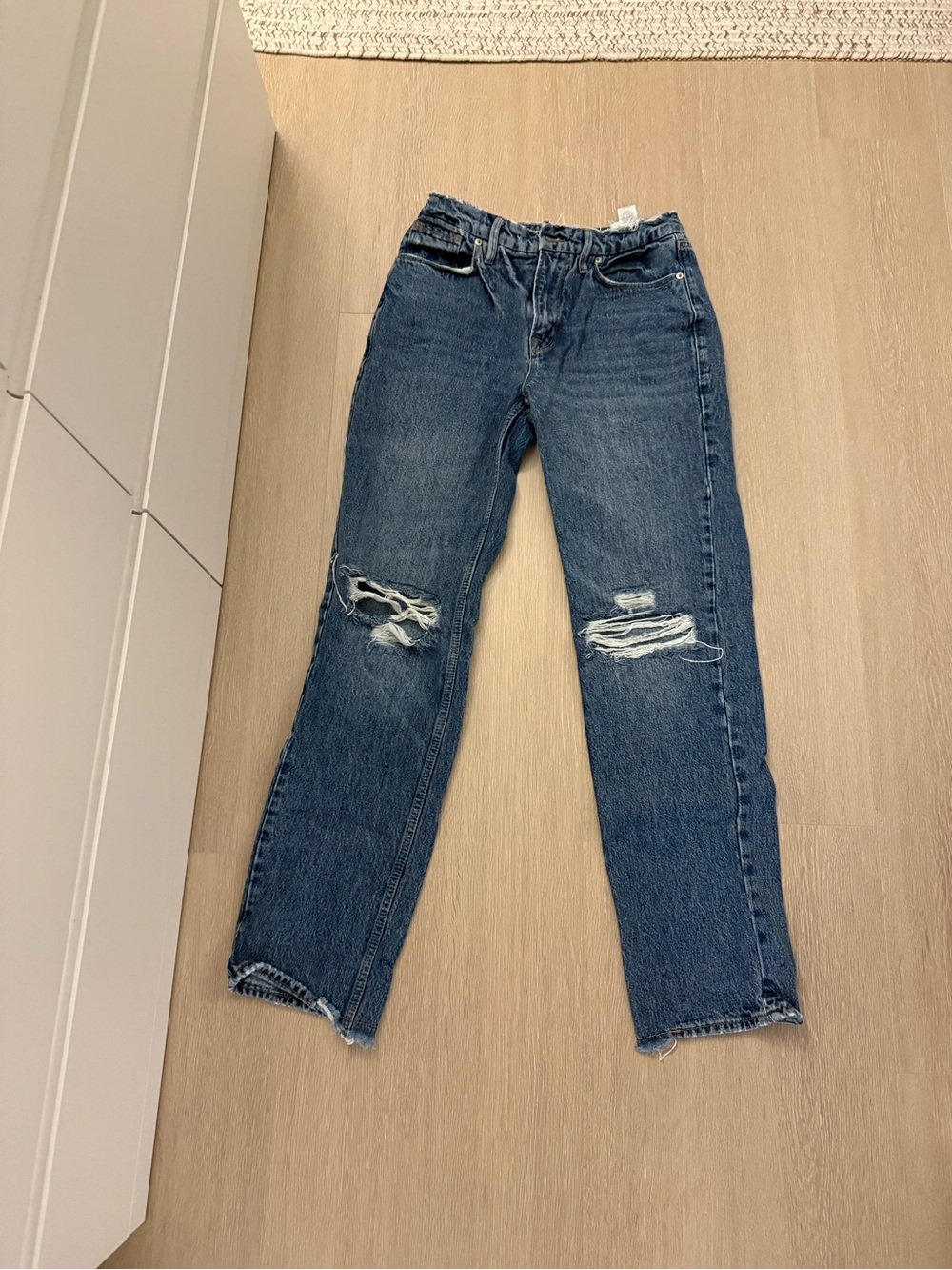 Good American Distressed High Waisted Blue Jeans